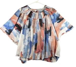 Zac & Rachel Blouse Woman Plus Size 3X Blue White Orange Watercolor Flowy - Picture 1 of 10