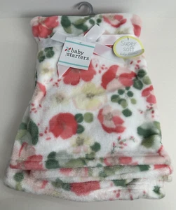 Nueva con etiquetas Manta de Peluche Súper Suave Blanca Verde Y Rosa Flores Florales Baby Starters - Imagen 1 de 7