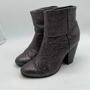 Stivaletti con tacco metallizzato Rag & Bone 38 5 ottime condizioni texture biker rock grunge peltro - Foto 1 di 13