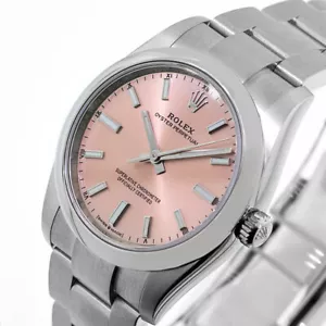 Rolex Oyster Perpetual 34mm Stainless Steel Pink Index Dial Smooth Bezel 124200 - Picture 1 of 9