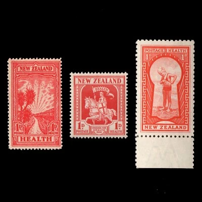 Estampillas semipostales de NUEVA ZELANDA NZ 1933 KGV Sc B6 B7 B8 MNH F/VF CV $65  Foto 1 de 2