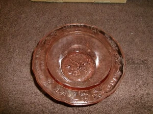 MOTHER GOOSE Pink Glass Bowl, Design Around Rim and in Bottom of Bowl - Picture 1 of 7