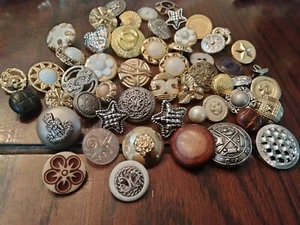 Vtg Gold button lot 50 buttons fancy costume craft mix plastic metal celestial - Picture 1 of 7