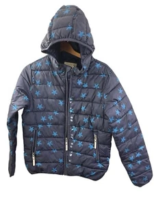 Hanna Andersson Puffer Coat Dark Blue Star Print Pockets Hooded Boys Girls 12 - Picture 1 of 9