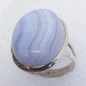 blauer Streifen Chalcedon Chalzedon RING RIESIG 925 Silber Gr 20,5 - Bild 1 von 2