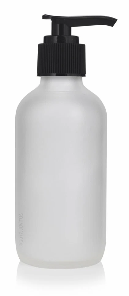Frosted Clear Glass Boston Round Lotion Bottle with Black Pump - 4 oz / 120 ml - Image 1 of 1