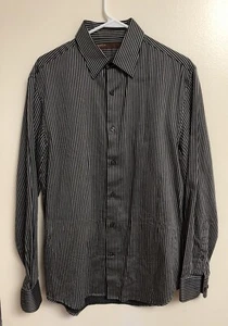 Perry Ellis Black & Grey Strip Button Down Long Sleeve Shirt Men Size Medium - Picture 1 of 10