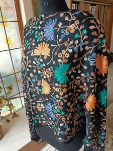 KASHMIRI CREWEL HAND EMBROIDERED SHAWL 100% CASHMERE BLACK PASHMINA SCARF - Picture 1 of 7