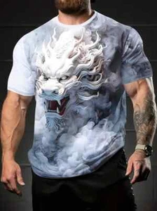 Weißer chinesischer Drache 3D-Druck Rundhalsausschnitt Kurzarm T-Shirt für Männer, Freizeit - Bild 1 von 6