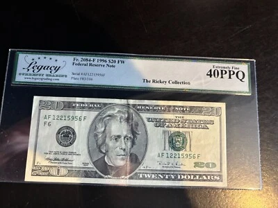 DBR 1996 $20 FRN Atlanta Fr. 2084-F Legacy XF-40 PPQ Serial AF12215956F - Image 1 of 2