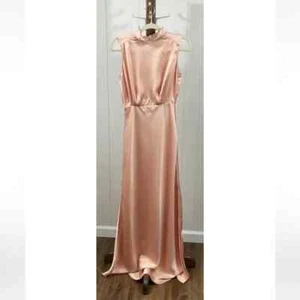 Lulu's NWOT Classic Elegance Blush Satin Sleeveless Mock Neck Maxi Dress - Picture 1 of 3