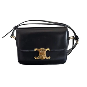 Celine Teen Triomphe Bag in Shiny Black calfskin with gold-tone hardware - Picture 1 of 6