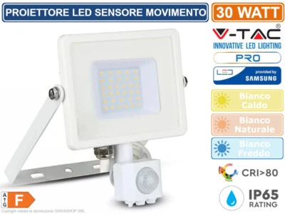 V-TAC PRO VT-30-S FARETTO LED 30W ULTRA SLIM CHIP SAMSUNG SENSORE MOVIMENTO IP65 - Immagine 1 di 4