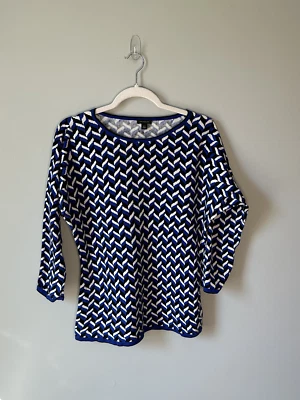 Suéter Ann Taylor Mujer Manga 3/4, Estampado Negro Azul y Blanco, Grande Alto Foto 1 de 4