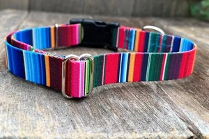 1 inch Colorful Striped Adjustable Dog Collar with Quick Release Buckle USA Made - Picture 1 of 4