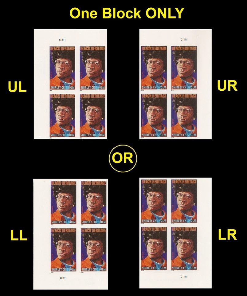 US 4856a Black Heritage Shirley Chisholm imperf NDC plate block 4 MNH 2014 - Image 1 of 1