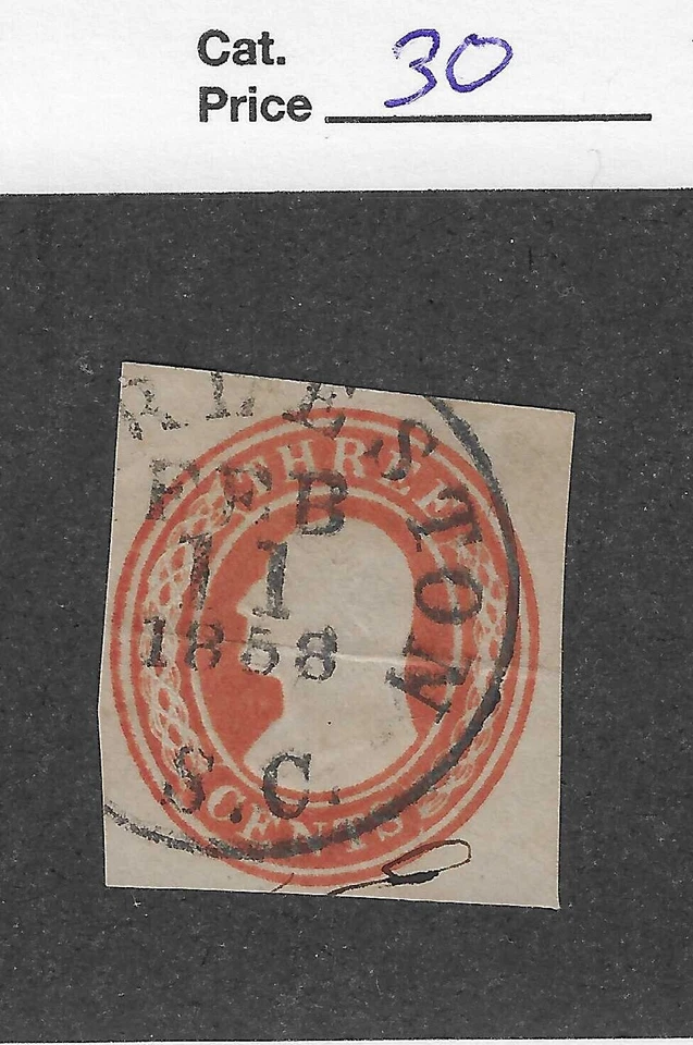 U 2 cut envelope square, three cent orange, 1858 - Image 1 of 2