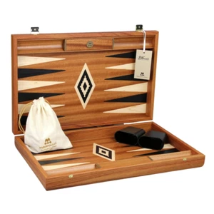 Manopoulos Inlaid Mahogany Backgammon Set 23 Inch with Storage Racks - Picture 1 of 6