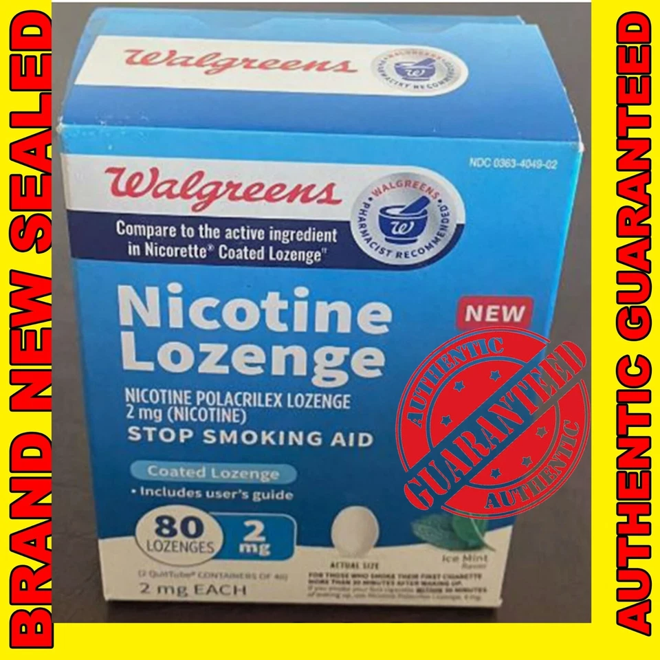 Pastillas recubiertas de nicotina Polacrilex 2 mg ayuda para dejar de fumar hielo menta 80 quilates Walgreens Foto 1 de 1