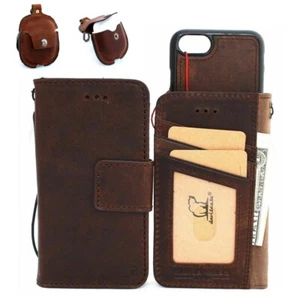 Echt Leder Case für iPhone SE 2 Magnet Abnehmbare Hülle + AirPods 2 Case - Bild 1 von 11