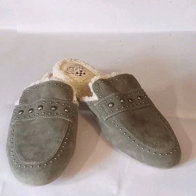 Vince Camuto Taupe Gamuza Cuero Toboganes Talla 9 Verde Nuevo Sin Caja Piel Sintética LEER Foto 1 de 4