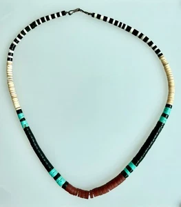 Vintage Santo Domingo turquoise+ beaded necklace Sterling Silver clasp-16" - Picture 1 of 6