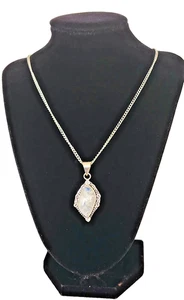 Smoky White Moonstone Cabochon-cut Gemstone Silver Tone Chain 30” Necklace - Picture 1 of 7