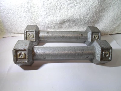 Vintage Cast Iron  Barbell-Dumbell Weights * Two 3 Pound Weights* - Изображение 1 из 4