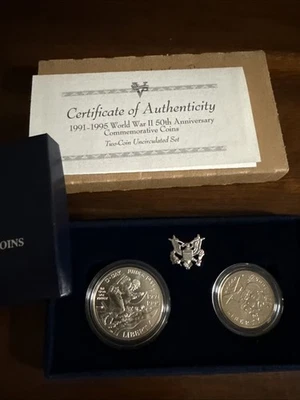 1993 World War II 50th Anniversary 1991-1995 2 Coin Silver Uncirculated Set - Image 1 of 3