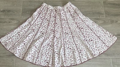 Falda APRIL CORNELL DE COLECCIÓN romántica cottagecore floral pájaro baño rojo marfil pequeña Foto 1 de 4