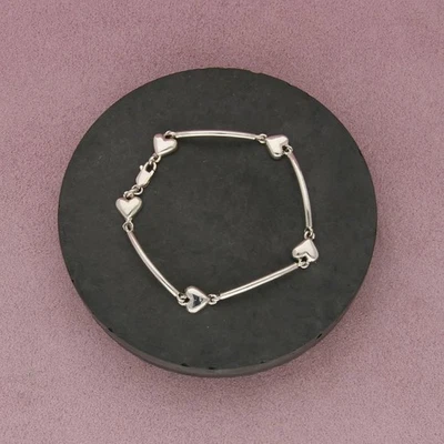 sterling silver heart & bar link bracelet size 7in - Image 1 of 3