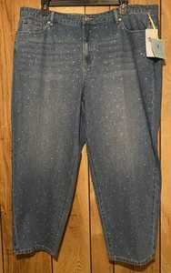 $139 NWT CECE 22W Wide Leg Bling Blue Jeans Mid Indigo Starry Nights - Picture 1 of 9