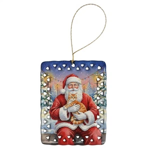 Caroline's Treasures Orange Mackerel Tabby Cat Santa Claus Porcelain Ornament - Picture 1 of 3