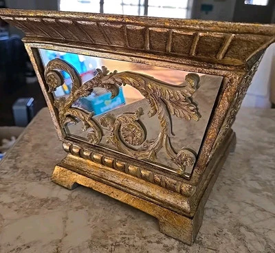 Mirror Bonsai Pot Flower Fruit Bowl Rectangle Heavy Hollywood Glam Filagree MCM  - Image 1 of 4