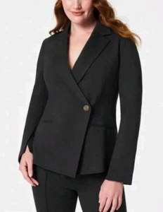SPANX The Perfect Asymmetrical Ponte Blazer Charcoal Black sz 1X Sleek Business - Picture 1 of 14