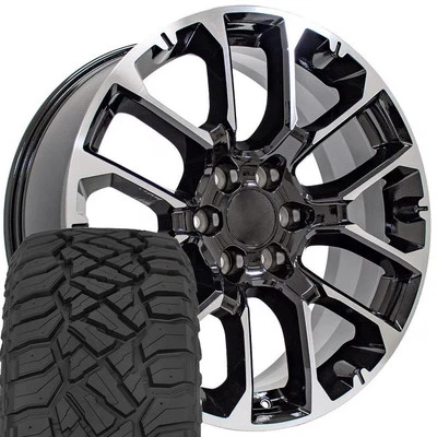 OE Wheels CV67 22x9 Black Wheels & 285/45R22 RT Tires Set 6X139.7 28ET - Image 1 of 4