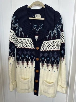 Cárdigan patrón vintage suéter de esquí tejido a mano Silton California talla grande madera Foto 1 de 4