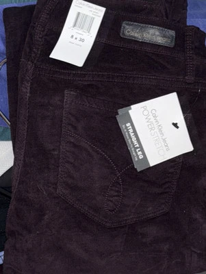 Calça Calvin Klein Jeans Power Stretch Veludo Perna Reta Fina Borgonha 8x30 - Imagem 1 de 2