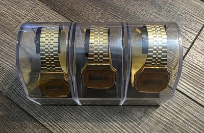 De Colección Futura Reloj de Cuarzo Hombres Barril de Oro Banda de Acero LCD Digital Lote de 3 Piezas Foto 1 de 4