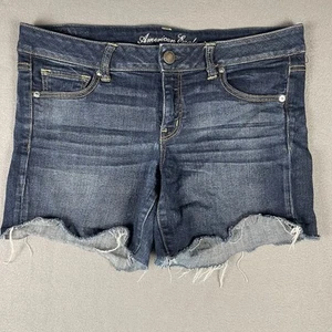 American Eagle Denim Shorts Women's Sz 14 Shortie Cuffed Stretch Frayed Seam - Picture 1 of 7