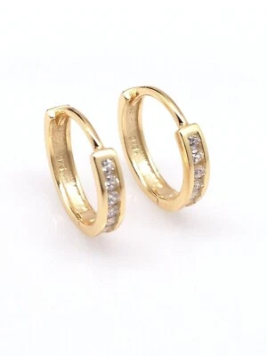 Pendientes de aro Huggie de oro de plata de ley 925 circonita cúbica para hombres y mujeres 12,5 mm/10,5 mm x 2 mm Foto 1 de 4