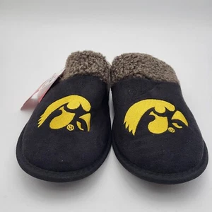 Iowa Hawkeyes Sherpa Faux Fur Scuff Slippers FOCO Mens Large 11-12 Black - Picture 1 of 5