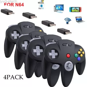 2.4G Wireless N64 Switch Controller For Nintendo PC Mac w/Rumble Pak 4PACK Black - Picture 1 of 13