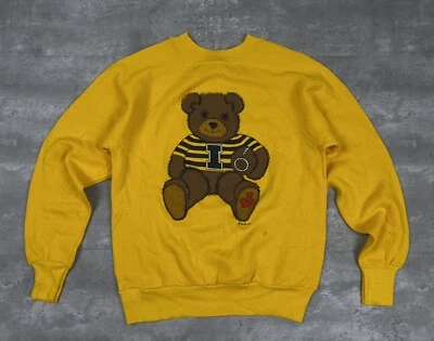 vintage 1984 BEAR FOOTBALL HEARTS LETTER I sweatshirt raglan yellow black 80s - Image 1 of 4