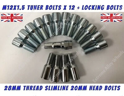 Tuner Wheel Bolts + Locks Fits Vauxhall Adan Astra Corsa M12x1.5 28mm Alloy - Image 1 of 2