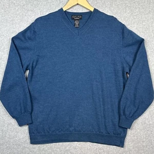 Toscano Sweater Mens Large Heather Blue Merino Wool Long Sleeve V-Neck Italy - Picture 1 of 9