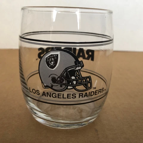VTG Collectable Mobil Oil LOS ANGELES RAIDERS Helmet Logo Tumbler Glass 3.75” Cover