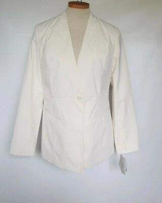  Jaqueta Blazer Feminina DONCASTER US$ 395 Branca Mescla de Algodão Um Botão Tamanho 6 Nova Com Etiqueta - Imagem 1 de 4