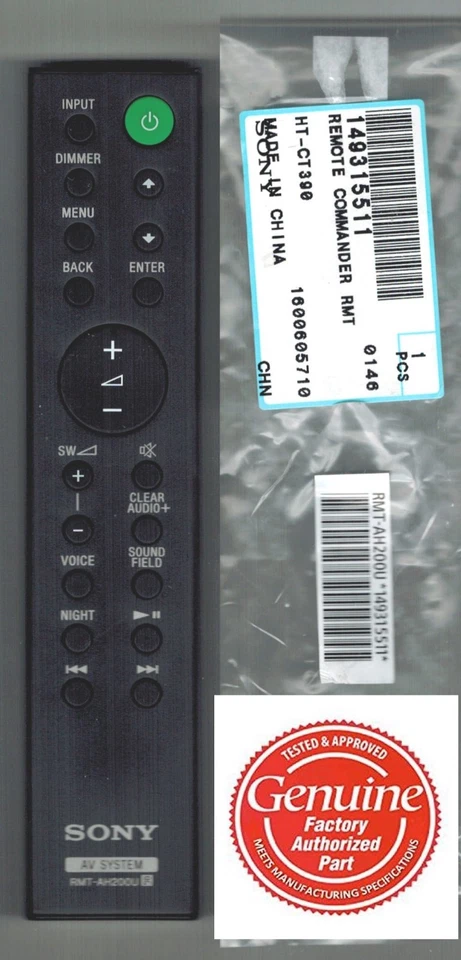New Genuine Sony Sound Bar Remote Control RMT-AH200U HT-CT390 HT-RT3 SA-CT390 - Image 1 of 1