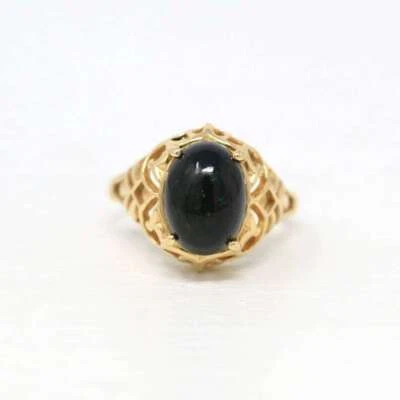 Anillo llamativo ópalo negro de 3,74 quilates de oro amarillo macizo de 14 k Foto 1 de 4
